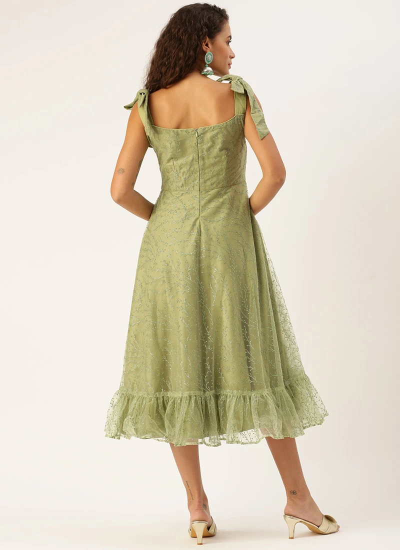 Green Embroidered Net Corset Style Dress Party Wear 6 Green Embroidered Net Corset Style Dress Party Wear - Image 4