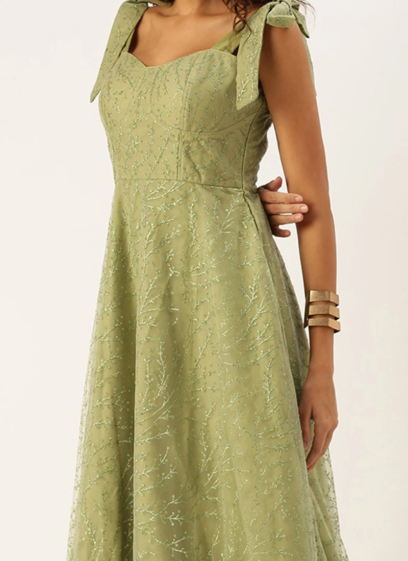 Green Embroidered Net Corset Style Dress Party Wear 3 Green Embroidered Net Corset Style Dress Party Wear