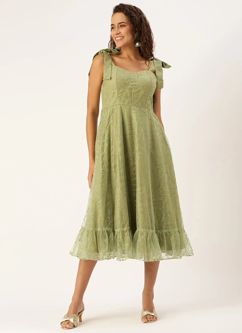 Green Embroidered Net Corset Style Dress Party Wear 5 Green Embroidered Net Corset Style Dress Party Wear - Image 3