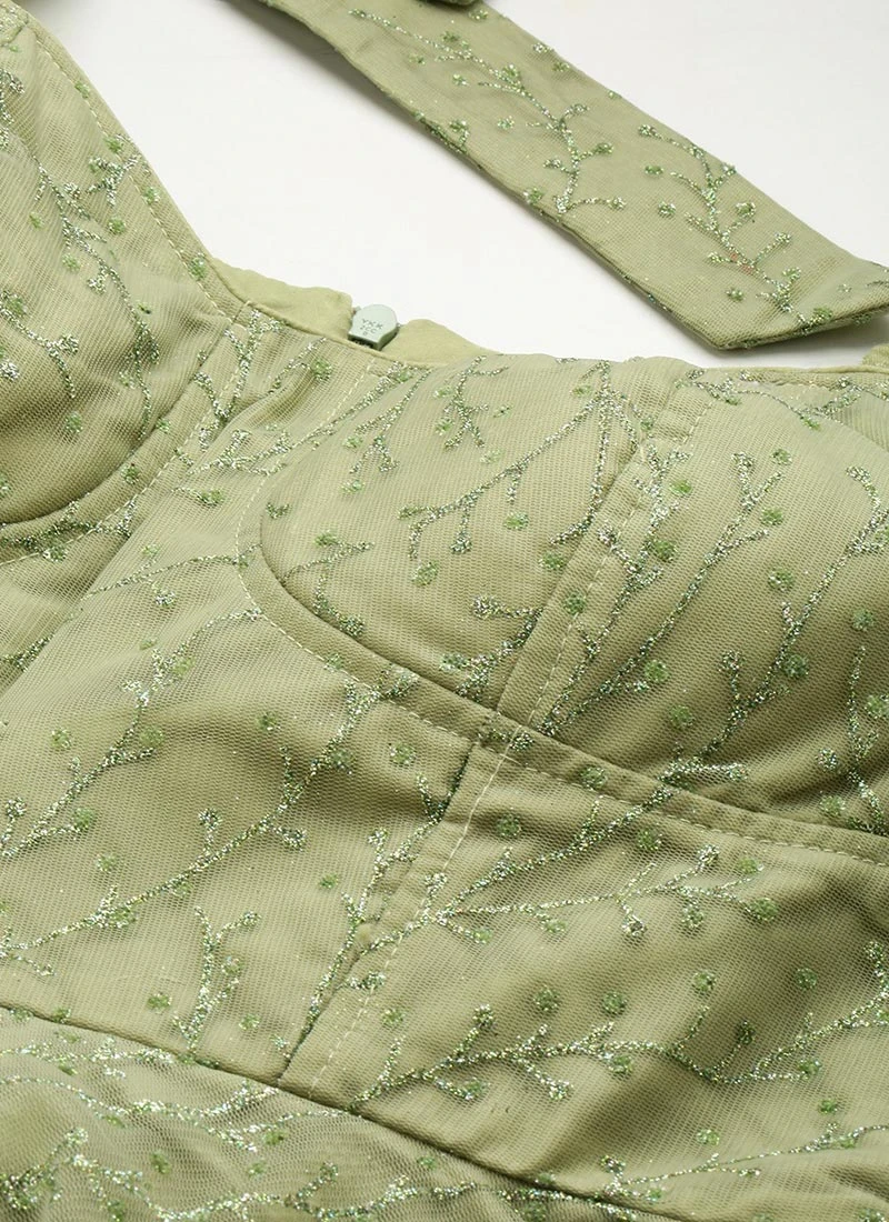 Green Embroidered Net Corset Style Dress Party Wear 7 Green Embroidered Net Corset Style Dress Party Wear - Image 5