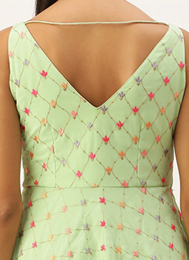Green Georgette Embroidered Dress Party Wear 8 Green Georgette Embroidered Dress Party Wear - Image 6