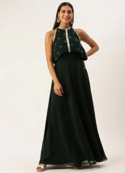 Green Georgette Embroidered Dress Festive Wear -Sari Grace Shop Green Georgette Embroidered Dress DRBS02212609 u