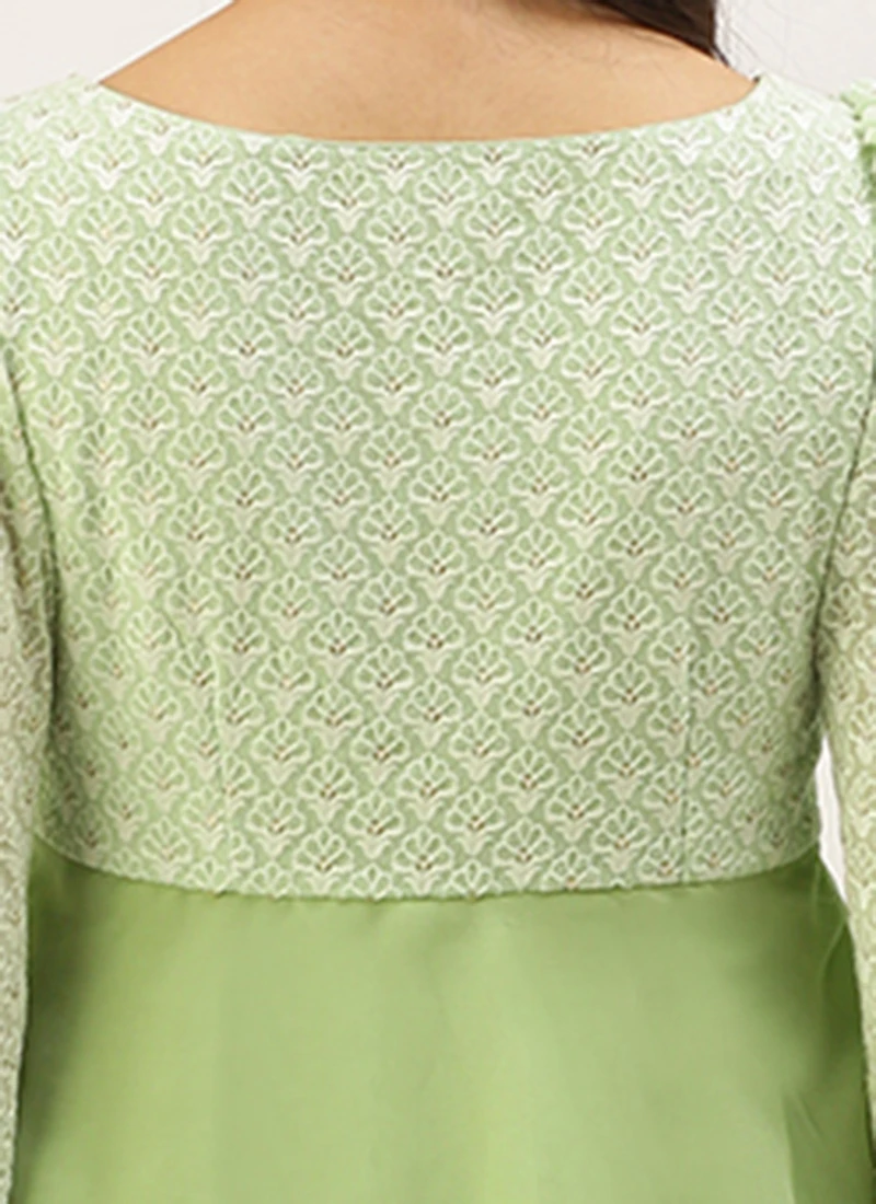 Green Georgette Embroidered Layered Dress Party Wear 8 Green Georgette Embroidered Layered Dress Party Wear - Image 6