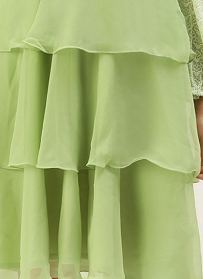 Green Georgette Embroidered Layered Dress Party Wear 9 Green Georgette Embroidered Layered Dress Party Wear - Image 7
