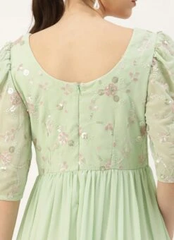 Green Georgette Embroidered Ruffle Maxi Dress Festive Wear -Sari Grace Shop Green Georgette Embroidered Ruffle Maxi Dress DRBS02305167 rrc2