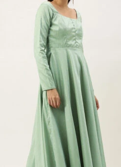 Green Jacquard Fit N Flare Dress Festive Wear