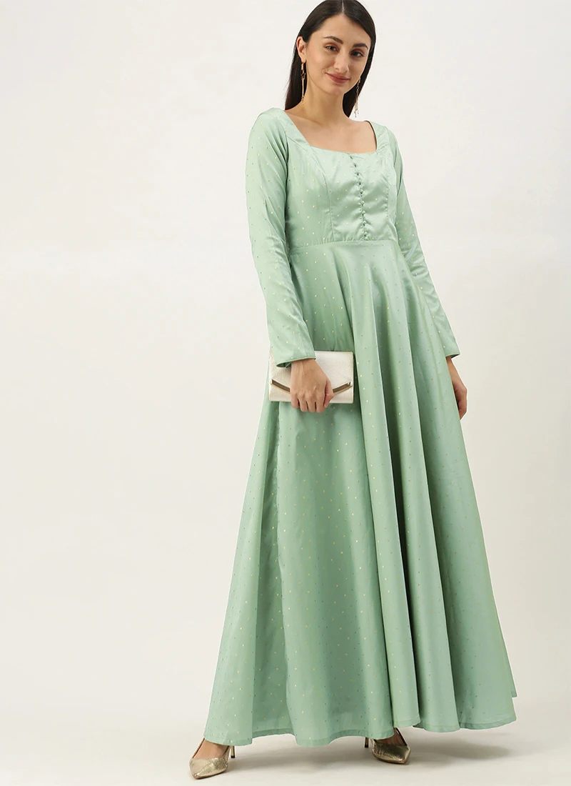 Green Jacquard Fit N Flare Dress Festive Wear 5 Green Jacquard Fit N Flare Dress Festive Wear - Image 3