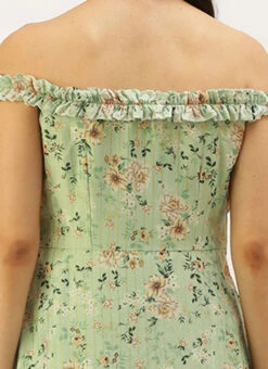 Green Muslin Off Shoulder Dress Festive Wear -Sari Grace Shop Green Muslin Off Shoulder Dress DRBS02208479 rrc2