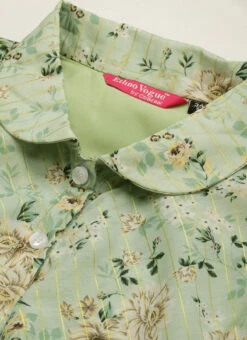 Green Muslin Printed Mini Dress Party Wear -Sari Grace Shop Green Muslin Printed Mini Dress DRBS02208445 rrc1