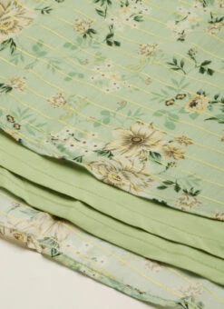 Green Muslin Printed Mini Dress Party Wear -Sari Grace Shop Green Muslin Printed Mini Dress DRBS02208445 rrc4