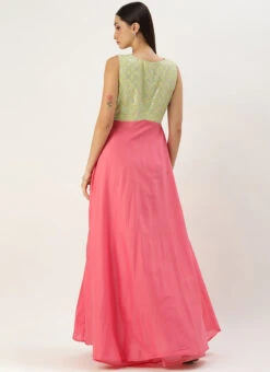 Green N Pink Cotton Sequins Embroidery Maxi Dress Festive Wear -Sari Grace Shop Green N Pink Cotton Sequins Embroidery Maxi Dress DRBS02212595 b