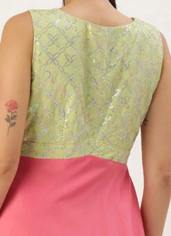 Green N Pink Cotton Sequins Embroidery Maxi Dress Festive Wear -Sari Grace Shop Green N Pink Cotton Sequins Embroidery Maxi Dress DRBS02212595 rrc2