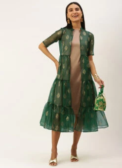 Green Organza Foil Printed Jacket Style Dress Festive Wear 12 Green Organza Foil Printed Jacket Style Dress Festive Wear -Sari Grace Shop Green Organza Foil Printed Jacket Style Dress DRBS02209702 u