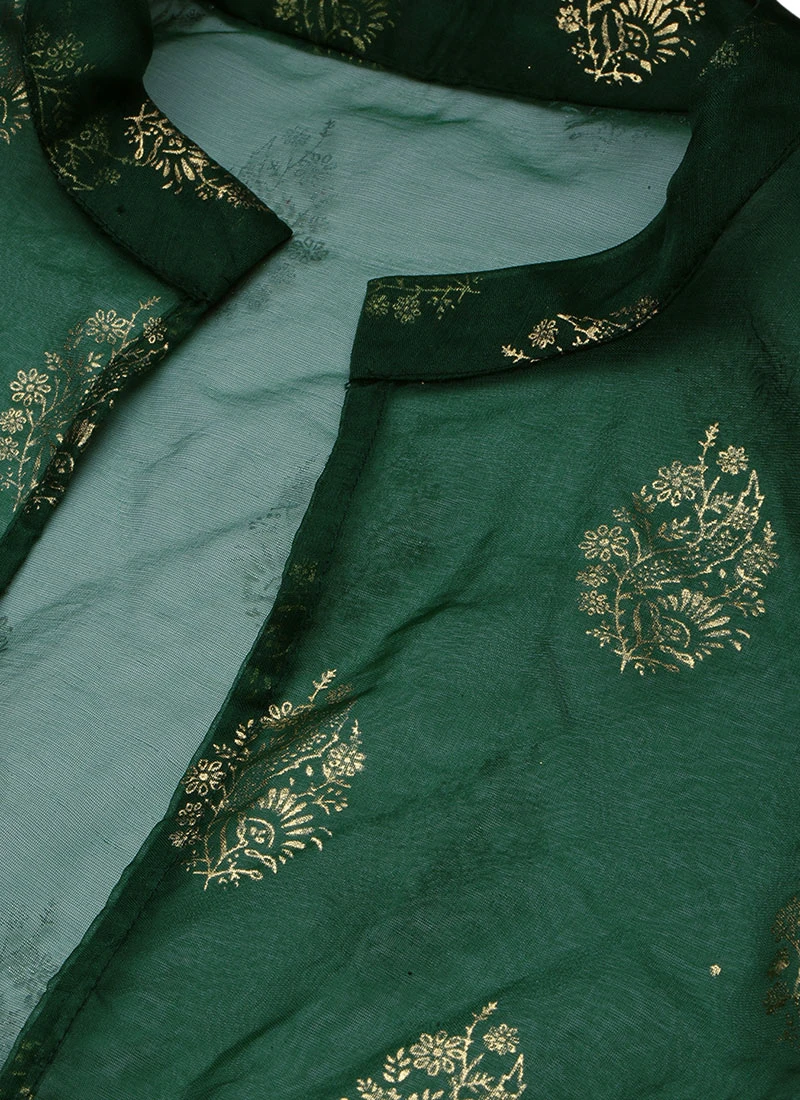 Green Organza Foil Printed Jacket Style Dress Festive Wear 7 Green Organza Foil Printed Jacket Style Dress Festive Wear - Image 5