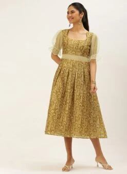 Green Printed Art Silk Dress After Six Wear -Sari Grace Shop Green Printed Art Silk Dress DRBS02208474 u