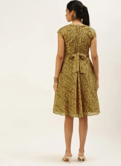 Green Printed Art Silk Mini Dress After Six Wear -Sari Grace Shop Green Printed Art Silk Mini Dress DRBS02208438 b