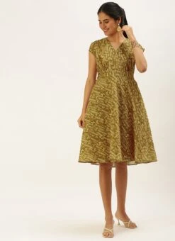 Green Printed Art Silk Mini Dress After Six Wear -Sari Grace Shop Green Printed Art Silk Mini Dress DRBS02208438 u