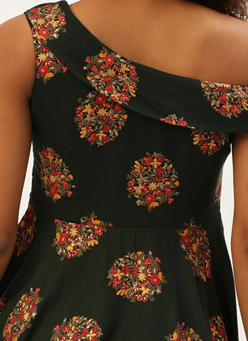 Green Printed One Shoulder Dress After Six Wear 8 Green Printed One Shoulder Dress After Six Wear - Image 6