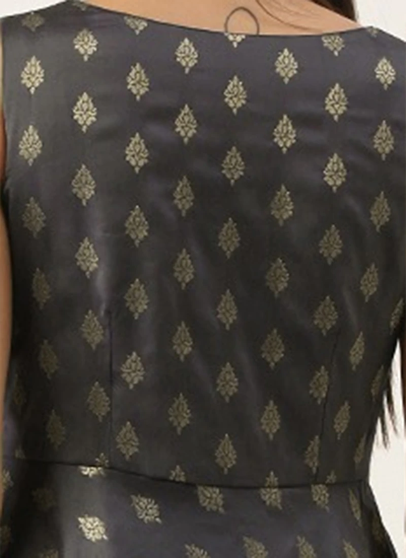 Grey Brocade Boat Neck Flared Dress Festive Wear 8 Grey Brocade Boat Neck Flared Dress Festive Wear - Image 6