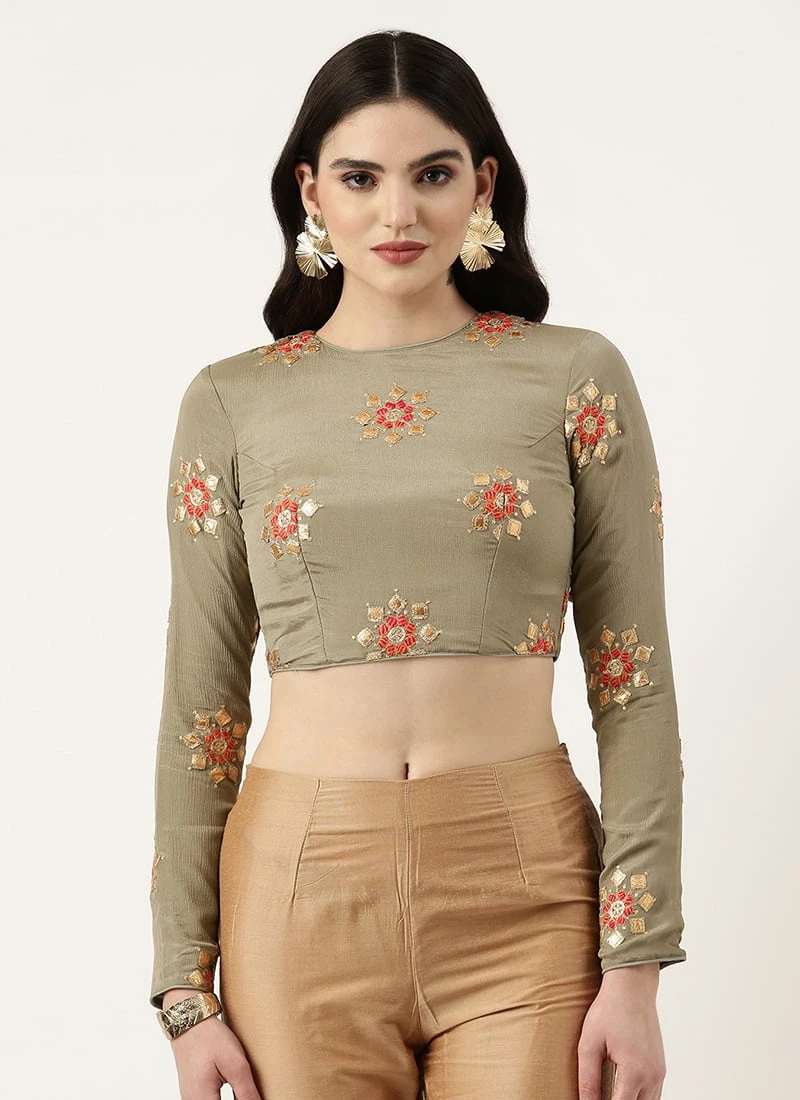 Grey Embroidered Blouse Festive Wear 5 Grey Embroidered Blouse Festive Wear - Image 3