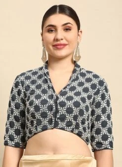 Grey Embroidered Collar Neck Blouse Festive Wear 12 Grey Embroidered Collar Neck Blouse Festive Wear -Sari Grace Shop Grey Embroidered Collar Neck Blouse BLBS02303800 u