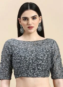 Grey Embroidered Net Blouse Party Wear 12 Grey Embroidered Net Blouse Party Wear -Sari Grace Shop Grey Embroidered Net Blouse BLBS02210833 u