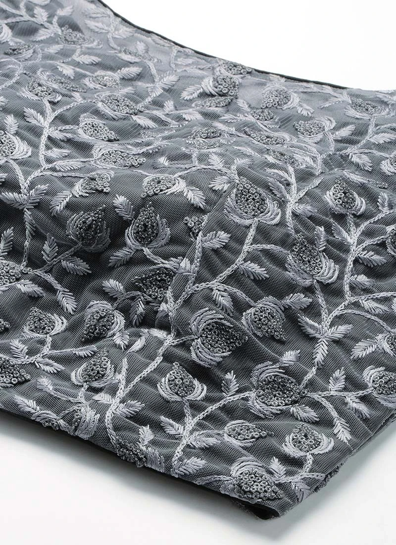 Grey Embroidered Net Blouse Party Wear 7 Grey Embroidered Net Blouse Party Wear - Image 5