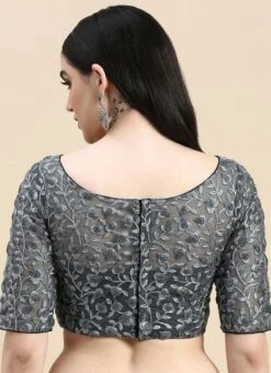 Grey Embroidered Net Blouse Party Wear Festive Wear -Sari Grace Shop Grey Embroidered Net Blouse BLBS02210833 rrc2 1