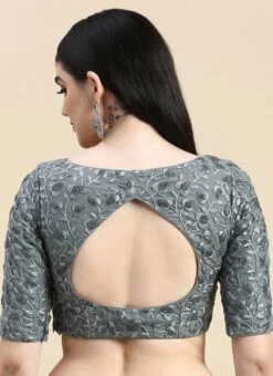 Grey Embroidered Net Blouse With Keyhole Festive Wear 13 Grey Embroidered Net Blouse With Keyhole Festive Wear -Sari Grace Shop Grey Embroidered Net Blouse With Keyhole BLBS02210828 b 1