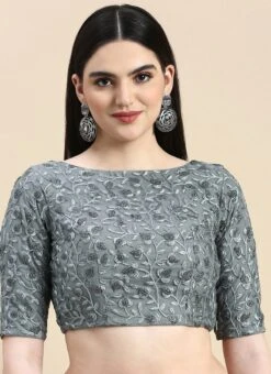Grey Embroidered Net Blouse With Keyhole Festive Wear Wedding Wear -Sari Grace Shop Grey Embroidered Net Blouse With Keyhole BLBS02210828 u