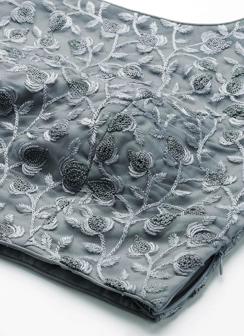 Grey Embroidered Net Blouse With Keyhole Festive Wear 7 Grey Embroidered Net Blouse With Keyhole Festive Wear - Image 5