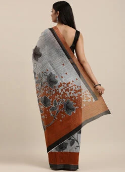 Grey Linen Cotton Saree Festive Wear -Sari Grace Shop Grey Linen Cotton Saree SA61I89N03 b