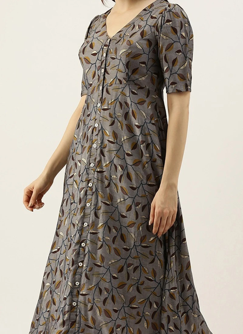 Grey Modal Silk Printed A Line Dress After Six Wear 3 Grey Modal Silk Printed A Line Dress After Six Wear