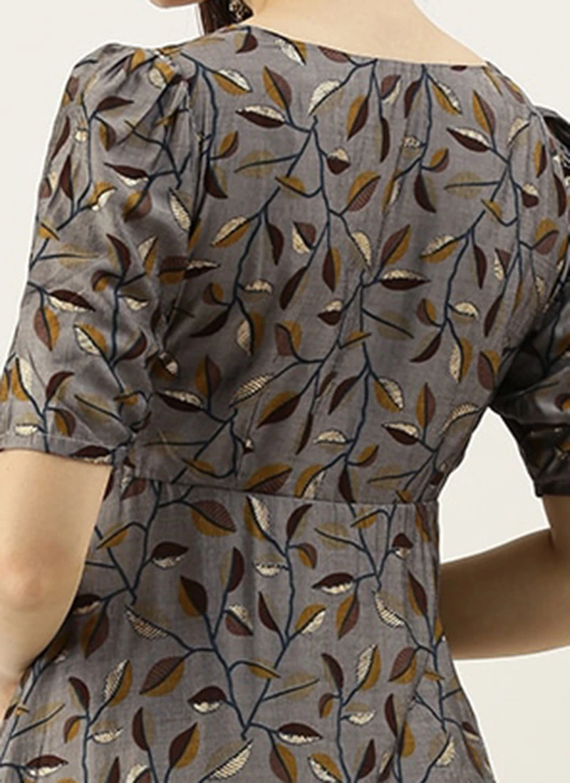 Grey Modal Silk Printed A Line Dress After Six Wear 8 Grey Modal Silk Printed A Line Dress After Six Wear - Image 6
