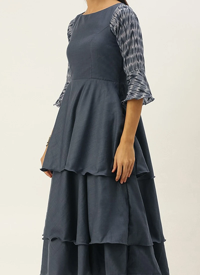 Grey N Black Muslin Calf Length Dress After Six Wear 3 Grey N Black Muslin Calf Length Dress After Six Wear