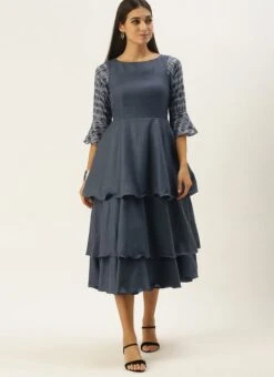 Grey N Black Muslin Calf Length Dress After Six Wear 12 Grey N Black Muslin Calf Length Dress After Six Wear -Sari Grace Shop Grey N Black Muslin Calf Length Dress DRBS02106512 u