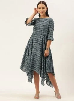 Grey N Black Muslin Handkerchief Style Dress After Six Wear -Sari Grace Shop Grey N Black Muslin Handkerchief Style Dress DRBS02106467 u