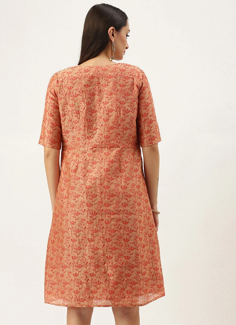 Grey Rayon Boat Neck Dress With Red Chanderi Jacket After Six Wear 6 Grey Rayon Boat Neck Dress With Red Chanderi Jacket After Six Wear - Image 4