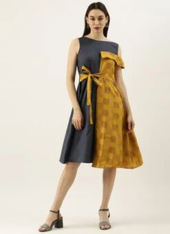 Grey Rayon N Mustard Printed Boat Neck Dress Party Wear 12 Grey Rayon N Mustard Printed Boat Neck Dress Party Wear -Sari Grace Shop Grey Rayon N Mustard Printed Boat Neck Dress DRBS02105392 u