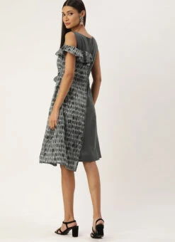 Grey Rayon Printed Boat Neck Dress After Six Wear -Sari Grace Shop Grey Rayon Printed Boat Neck Dress DRBS02107535 b