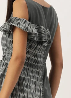 Grey Rayon Printed Boat Neck Dress After Six Wear -Sari Grace Shop Grey Rayon Printed Boat Neck Dress DRBS02107535 rrc2