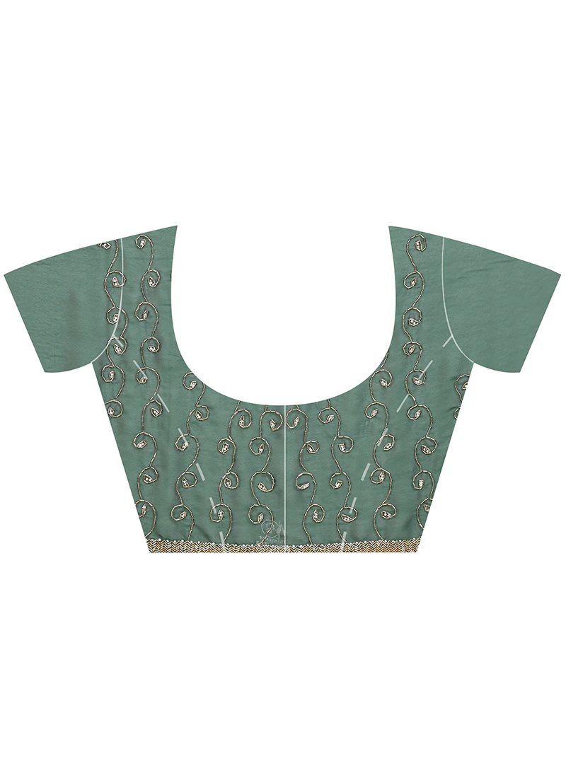 Hand Work Beads Work Dark Green Color Chiffon Saree Party Wear 6 Hand Work Beads Work Dark Green Color Chiffon Saree Party Wear - Image 4