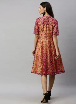 Knee Length Multiclolored Fit N Flared Dress Party Wear -Sari Grace Shop Knee Length Multiclolored Fit N Flared Dress DRBS02006240RTW b