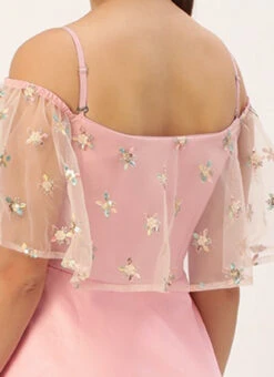 White Embroidered Net N Pink Satin Dress Party Wear -Sari Grace Shop Light Beige Embroidered Net N Pink Satin Dress DRBS02302457 rrc2