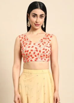 Light Peach Embroidered Chiffon Blouse Festive Wear 12 Light Peach Embroidered Chiffon Blouse Festive Wear -Sari Grace Shop Light Peach Embroidered Chiffon Blouse BLBS02301948 u
