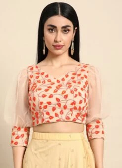 Light Peach Embroidered Chiffon Blouse Party Wear 12 Light Peach Embroidered Chiffon Blouse Party Wear -Sari Grace Shop Light Peach Embroidered Chiffon Blouse BLBS02301968 u