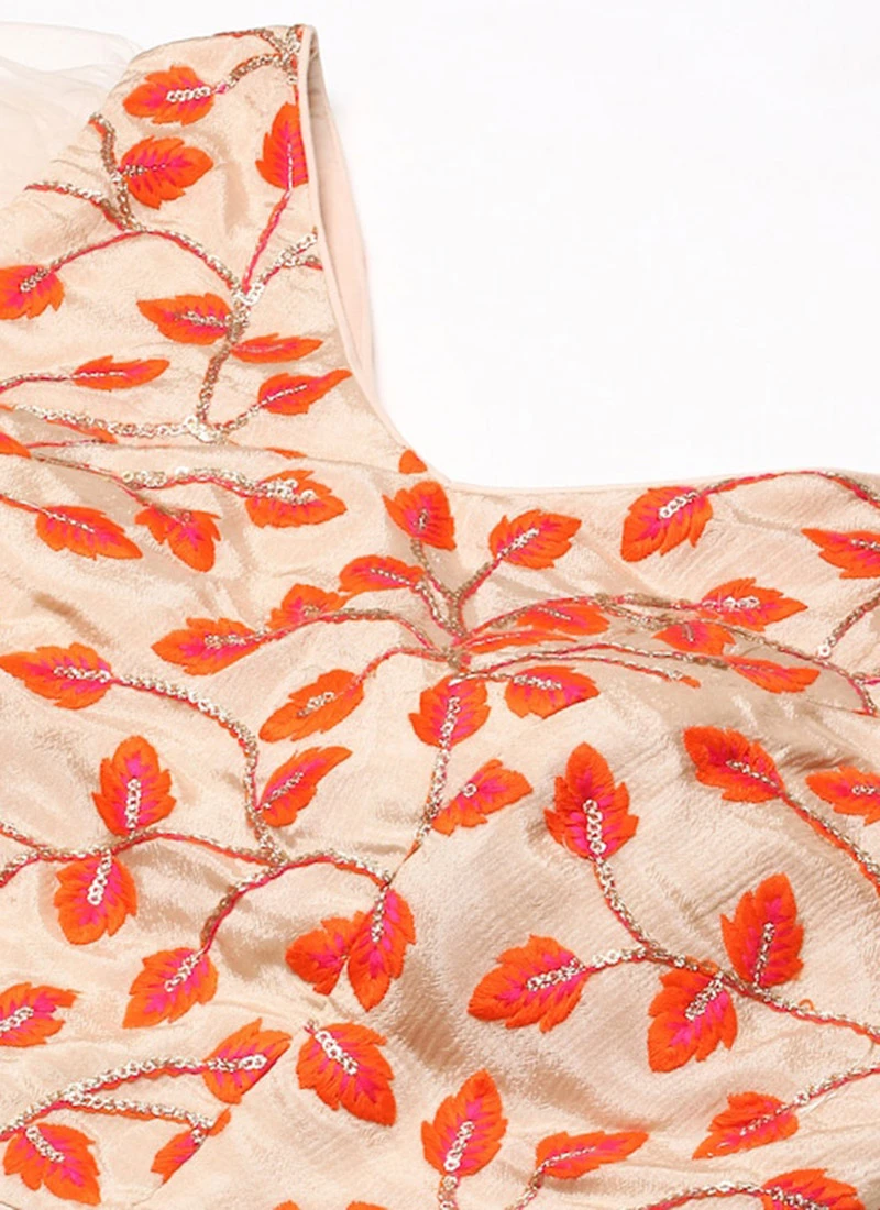Light Peach Embroidered Chiffon Blouse Party Wear 7 Light Peach Embroidered Chiffon Blouse Party Wear - Image 5