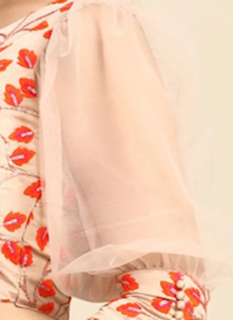 Light Peach Embroidered Chiffon Blouse Party Wear 9 Light Peach Embroidered Chiffon Blouse Party Wear - Image 7