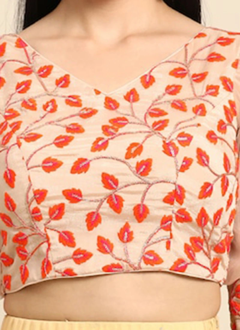 Light Peach Embroidered Chiffon Blouse Party Wear 10 Light Peach Embroidered Chiffon Blouse Party Wear - Image 8