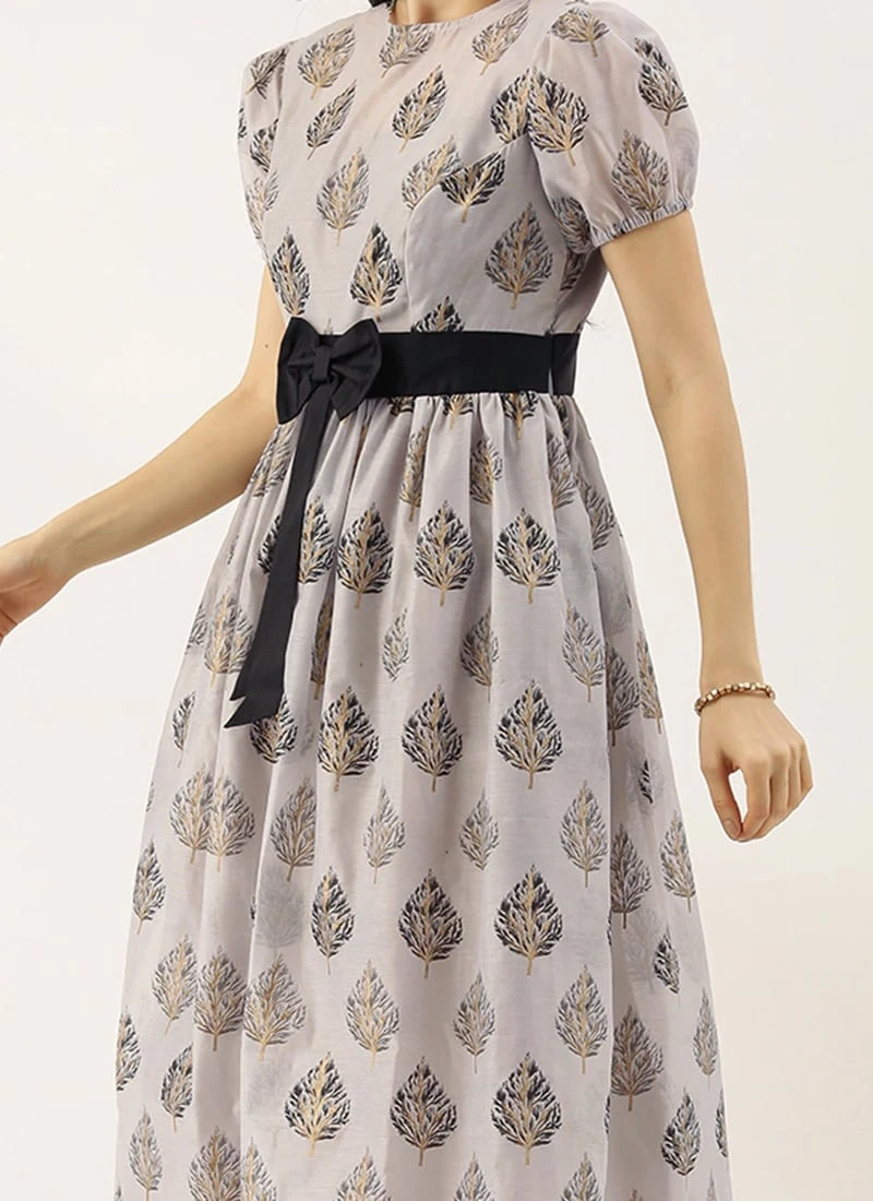 Lilac Hint Chanderi Silk Puff Sleeve Dress Festive Wear 3 Lilac Hint Chanderi Silk Puff Sleeve Dress Festive Wear